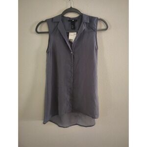 HM Sleeveless Button Down Blouse Slate‎ Blue Gray High Low Hem Top Size 2 NEW
